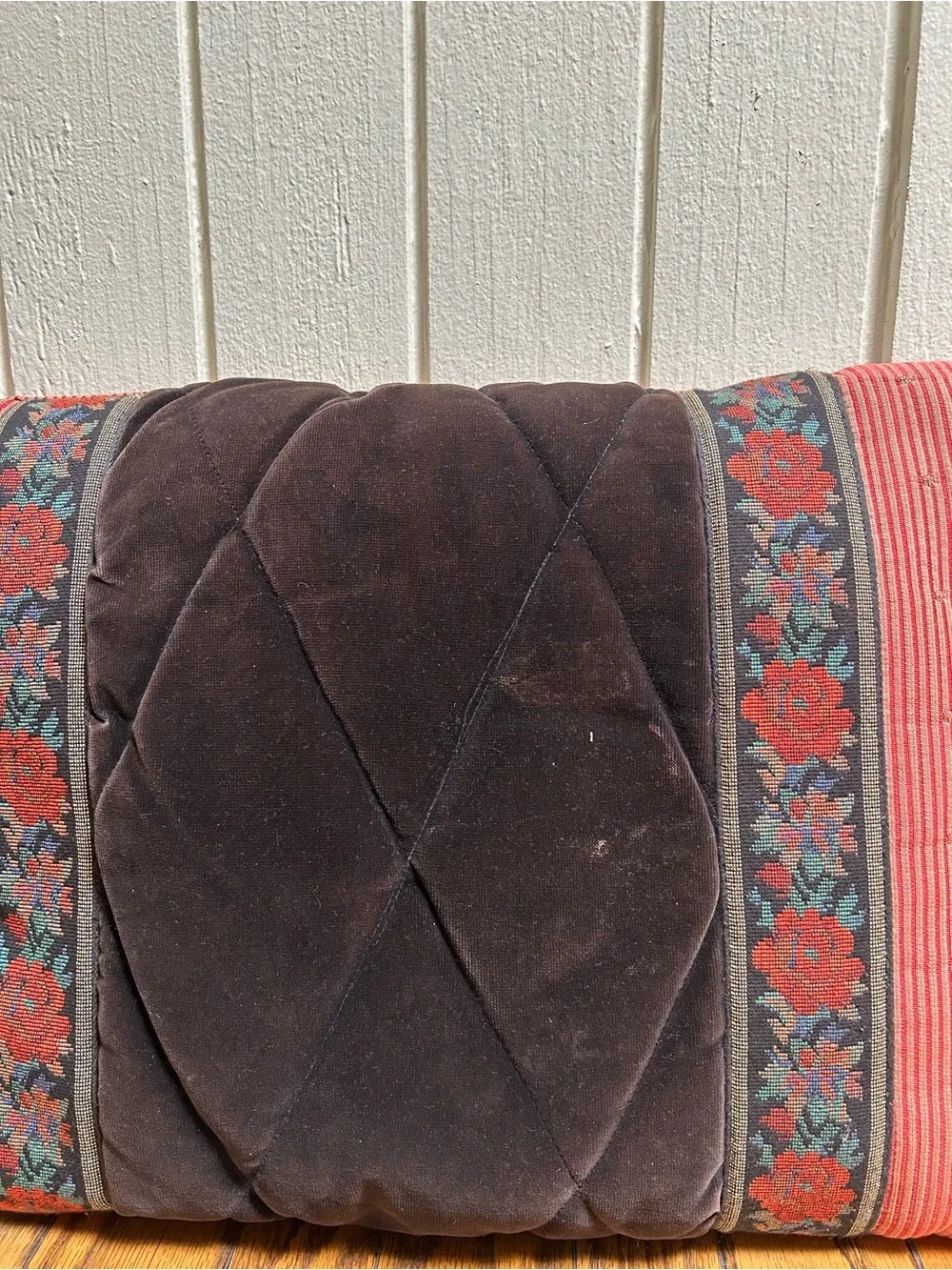 Pair of Vintage Red and Black Floral Accent Pillows